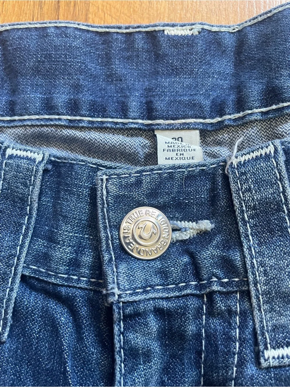 True Religion Blue Denim Skinny Jeans with Horseshoe Pocket Stitching